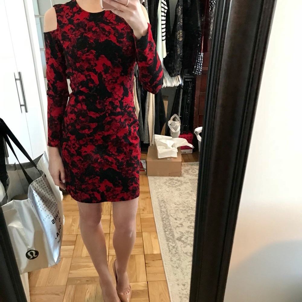 Red + Black Parker Off the Shoulder Dress